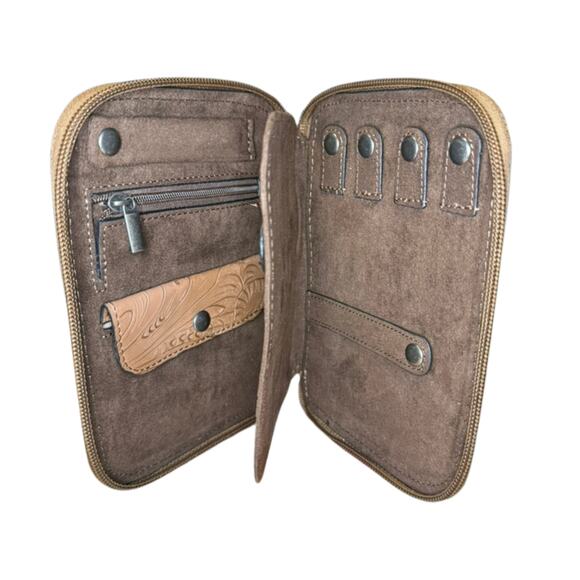 Justin Leather Jewelry Organizer Case Tooled Western Brown Travel Zip Pouch - Picture 2 of 6